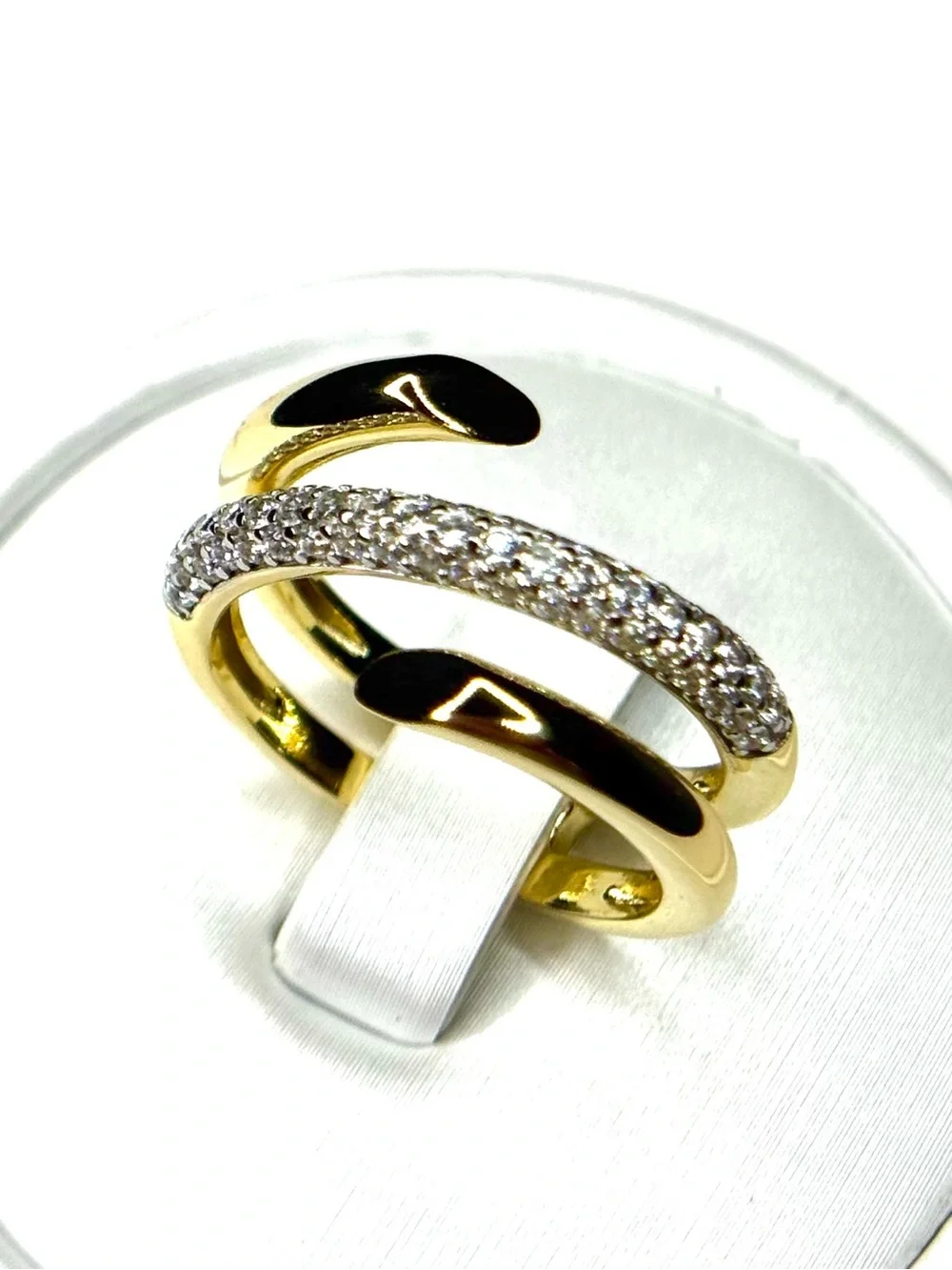 18K Gold and Silver Pavé Spiral Open Ring
